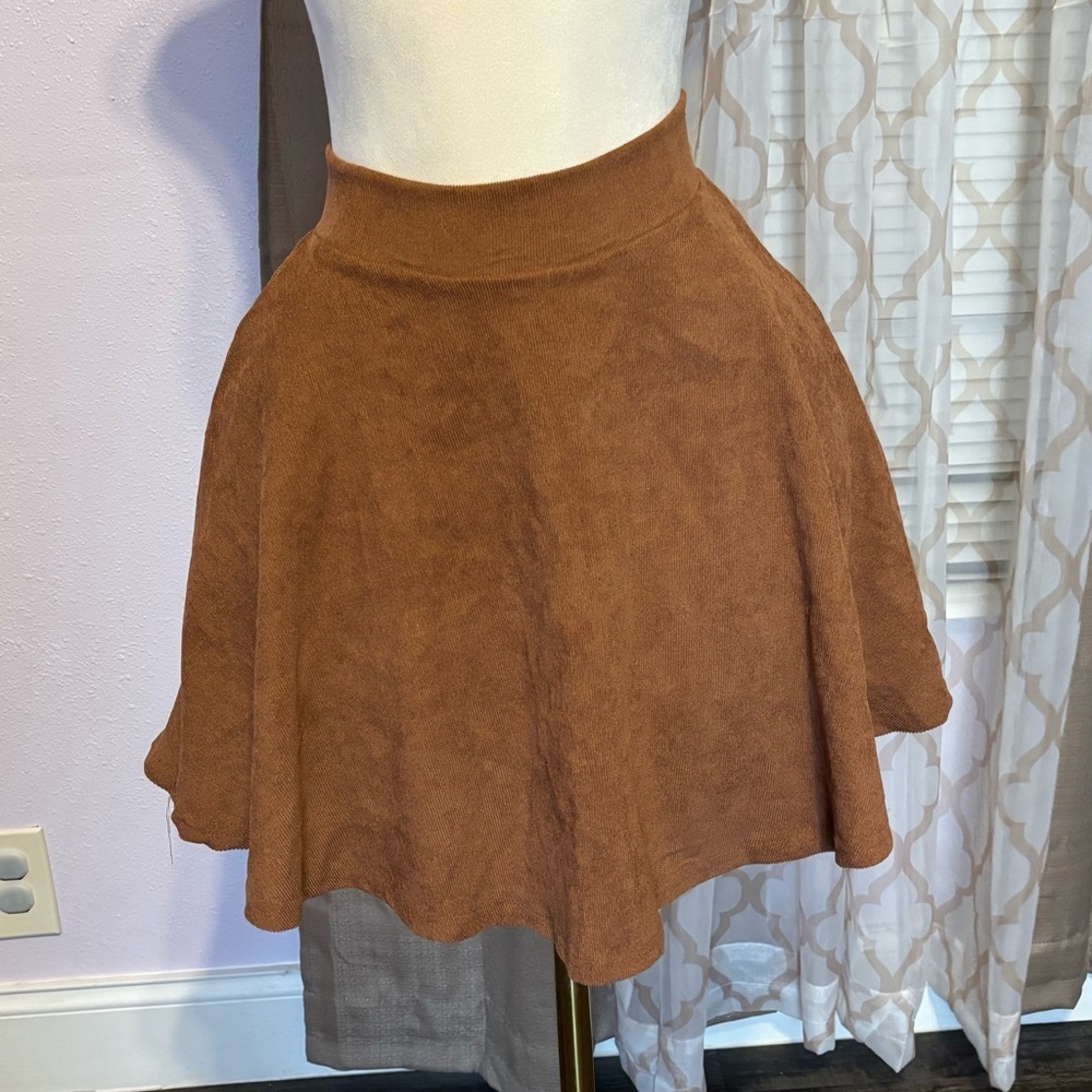 #0021 Brown Tan Mini Skater Skirt High-Low Casual